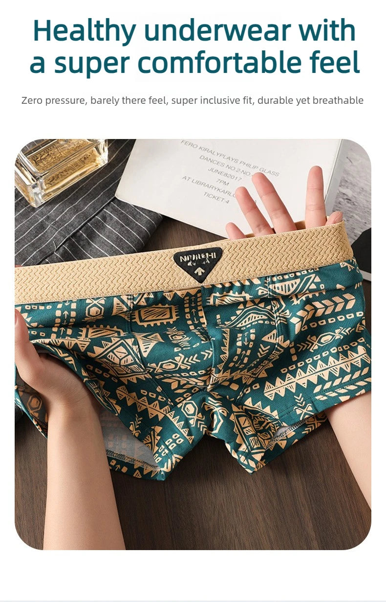 Men's Underwear Is Comfortable and Breathable, with a Trendy American Retro and Ethnic Style. It Is a Men's Mid Rise Shorts