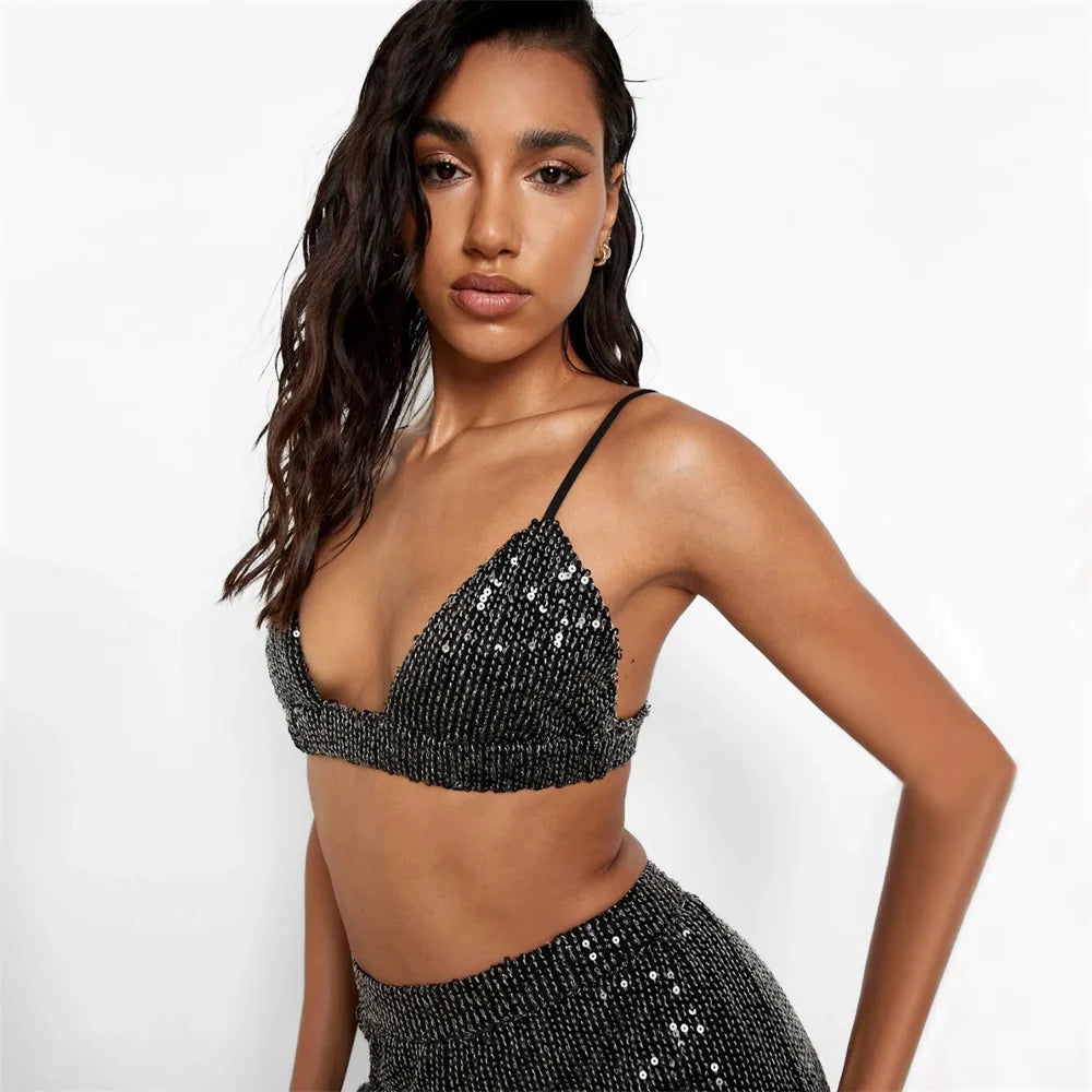 Women Fashion Tracksuits Shirt With Long Pants Three Pieces Sets Sequins Beading Clothing Outfits Women Blouses
