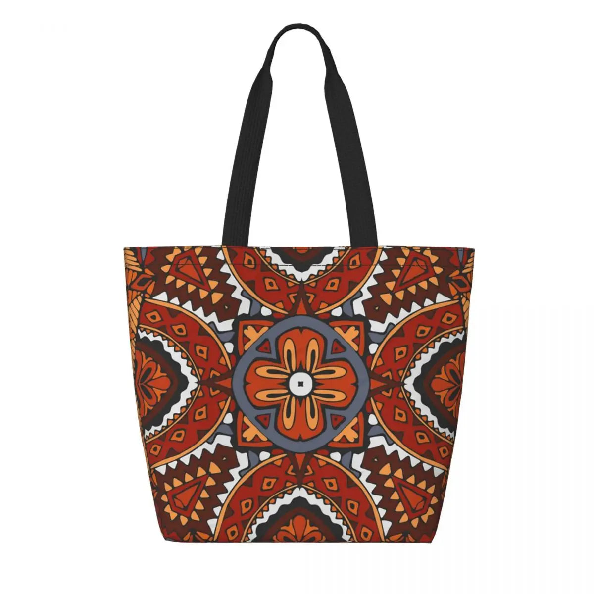 African Ankara Prints Grocery Shopping Tote Bags Women Geometric Ethnic Art Canvas Shoulder Shopper Bags Big Capacity Handbag