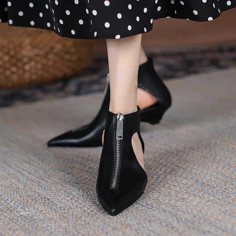 Original Design 2025 Spring Leather Women's Casual Black White Summer Boots Trendy Fashion Boots High Heels Zipper Shoes Woman