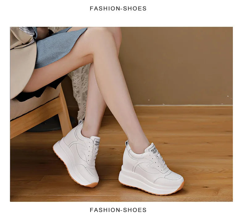 Women's Sneakers Genuine Leather Womens Casual Shoes Thick Sole Increase Height 10cm Women Sneakers Breathable Shoes Botas Mujer