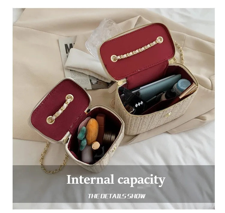 2023 Mini Straw Bucket Crossbody bag For Women Summer Weave Women's Brand Handbags And Purses Fashion Chain Simple Shoulder Bags