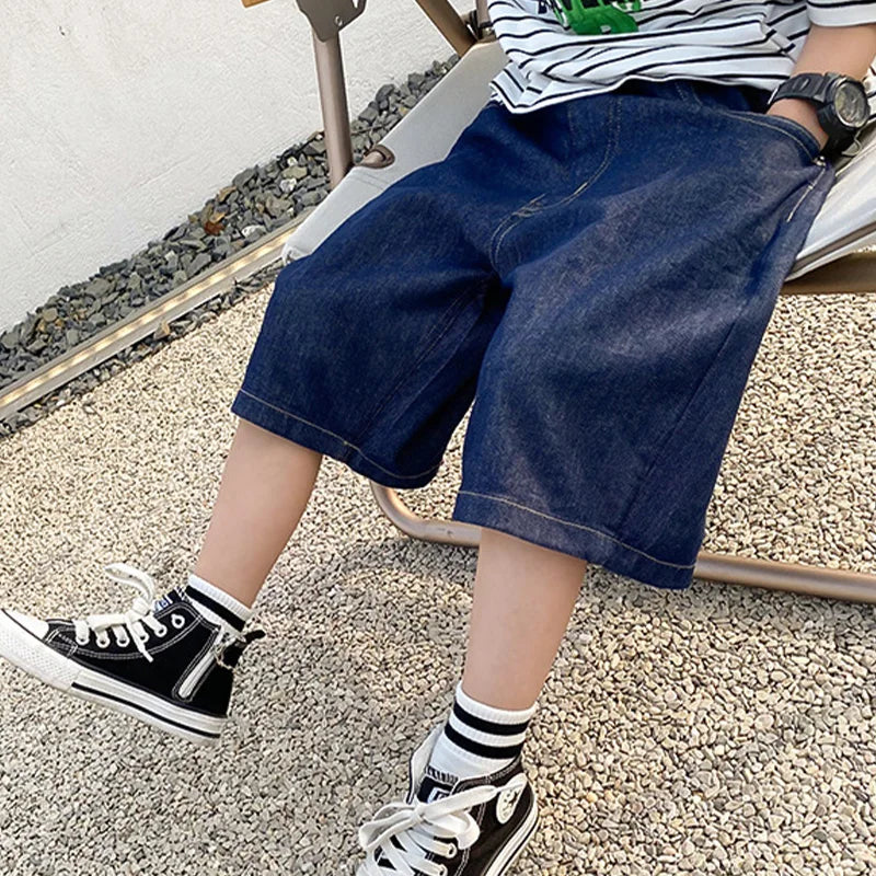 New Boys Summer Fashion Denim Shorts Kids Casual Loose Thin Knee-Length Trousers for 3-12 Years Teenager Outdoor Jeans Pants