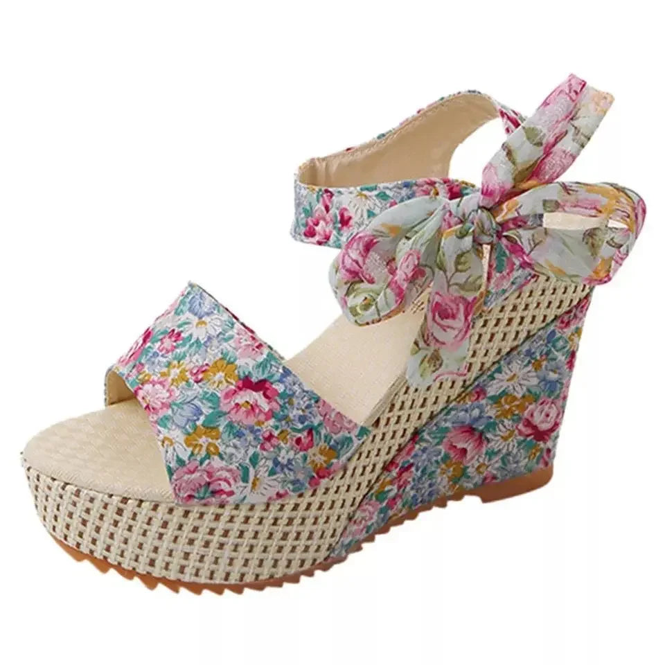 Summer New Fashion Slope Heel Fish Mouth Women's Sandals Party Lace Lace Strap Waterproof Platform Thick soled High Heels