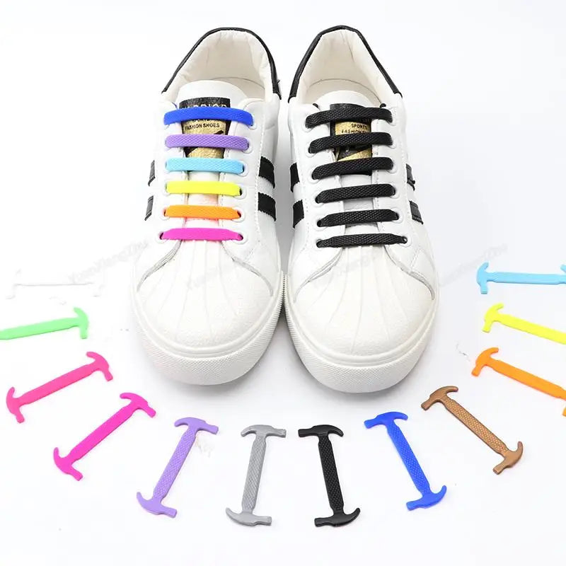 12Pcs Stretch Silicone Shoelaces No Tie Shoe laces Elastic Laces Sneakers Kids Adult Rubber Shoelace One Size Fits All Shoes