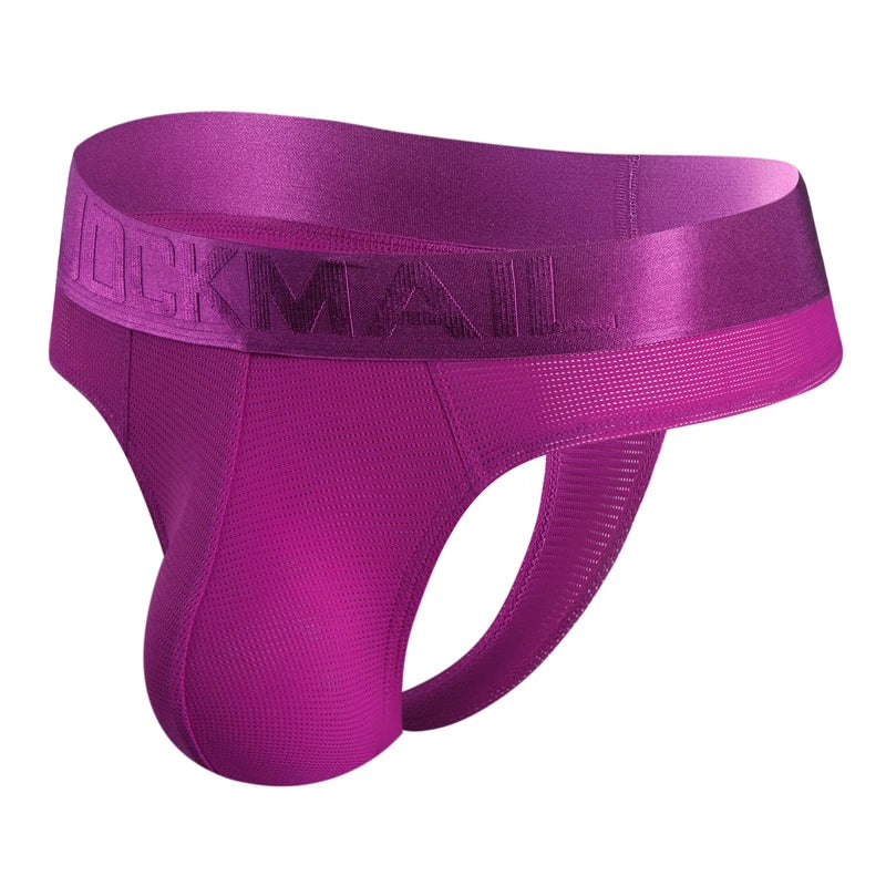JOCKMAIL Sexy Men's G-string Fashion Low Waist Solid Color Male Thongs Underwear Breathable Mesh Sports Underpants Shorts