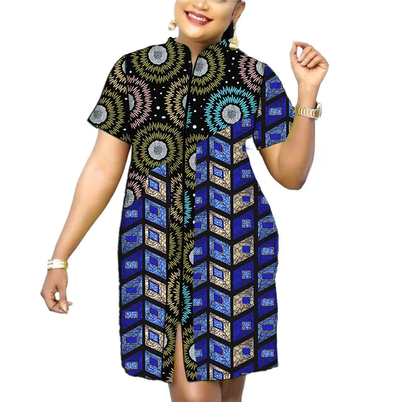 Stand Collar Dress African Trends Patchwork Dress Original Design Elegant Print Women's Ankara Outfit Customized