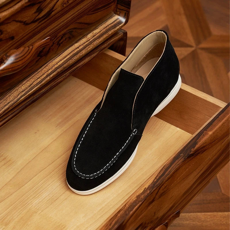 Autumn Men's Casual Soft Bottom Real Leather Shoes Slip-On High Top Daily Wear Shoes Comfortable Sheepskin Versatile Flat Shoes