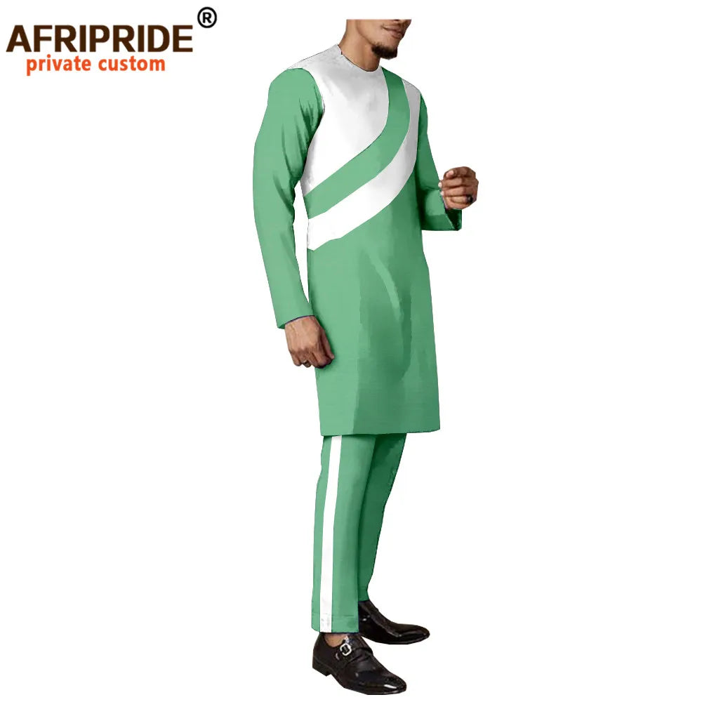 Tracksuit Men African Clothing Long Coats and Trousers 2 Piece Set Traditional Outfits Dashiki Outwear Wax Attire A2016036