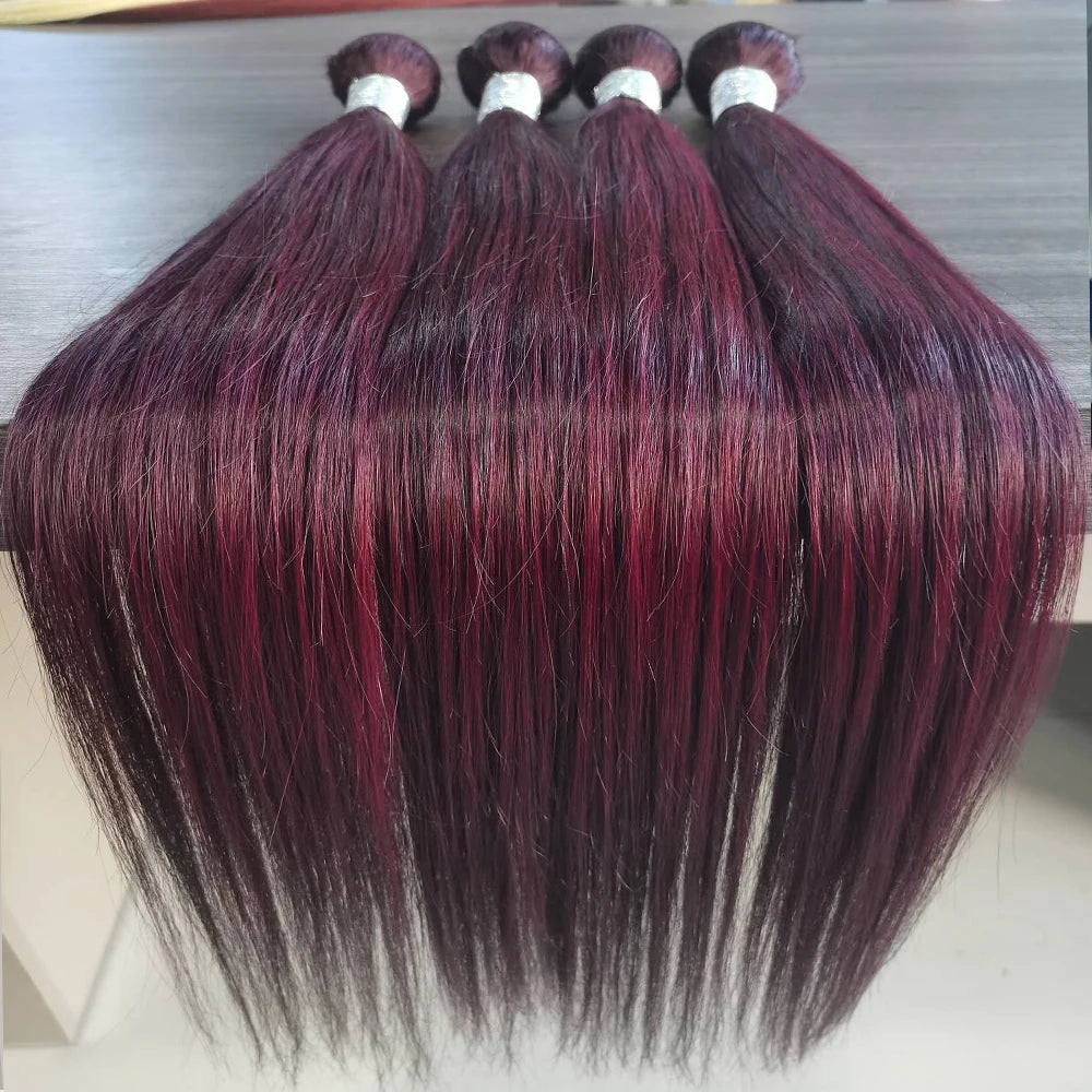 Straight Ombre Burgundy Bundles 1 3 4 Pcs/Lot 99J Dark Wine Red Brazilian Unprocessed Raw Human Hair Weave Extensions For Women