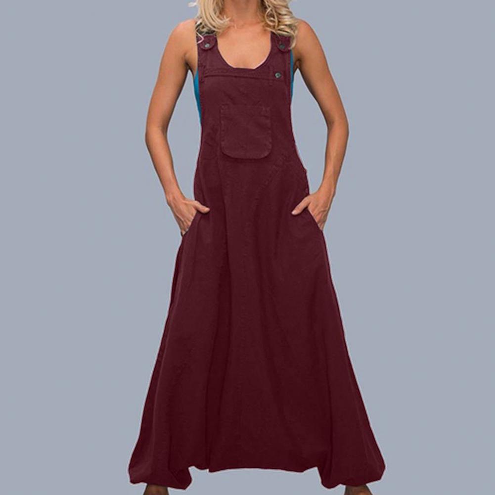 Women Summer Loose Thin Jumpsuits Harem Pants Wide Leg Pants Sleeveless Pockets Bib Jumpsuit Siamese Trousers Large Size S-5XL