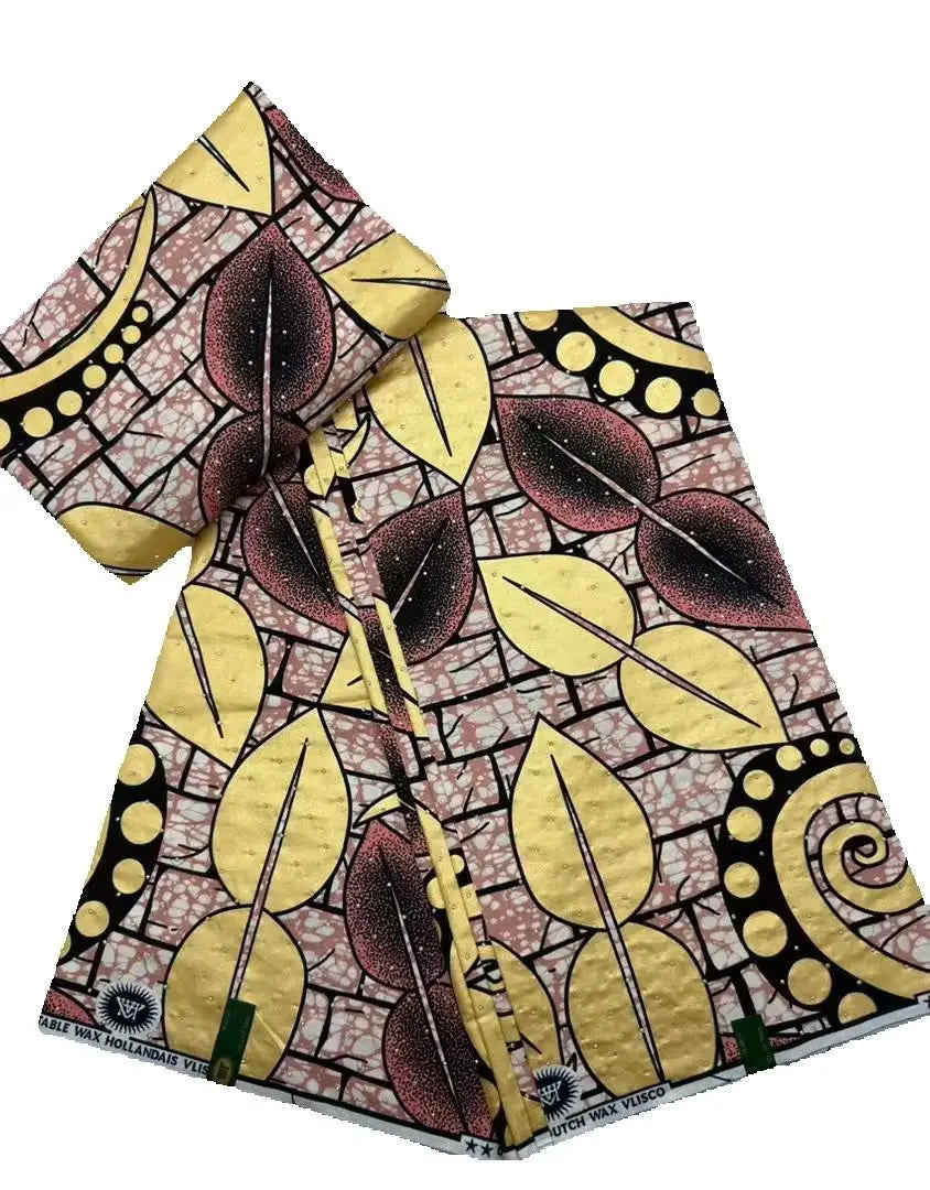 African Wax | Fabric Wax WIth Stones | Wax Block Fabrics For Women Dress, 6 Yards Wax Tissu