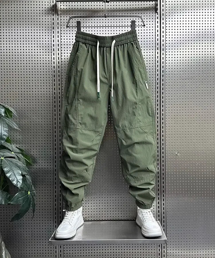 Summer Fashion New Men Breathable Casual Trousers Loose Tying Feet Versatile Simple Solid Color Harem Pants