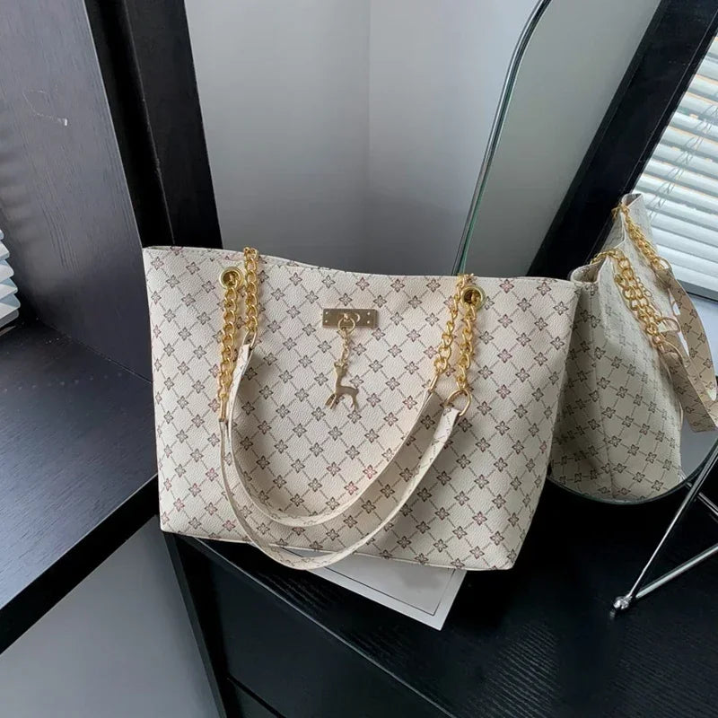 Presbyopic Handbag Luxury Design Large Capacity Handbag Women Fashion Printing Shoulder Bag Trendy Shopping Bag With Pendant