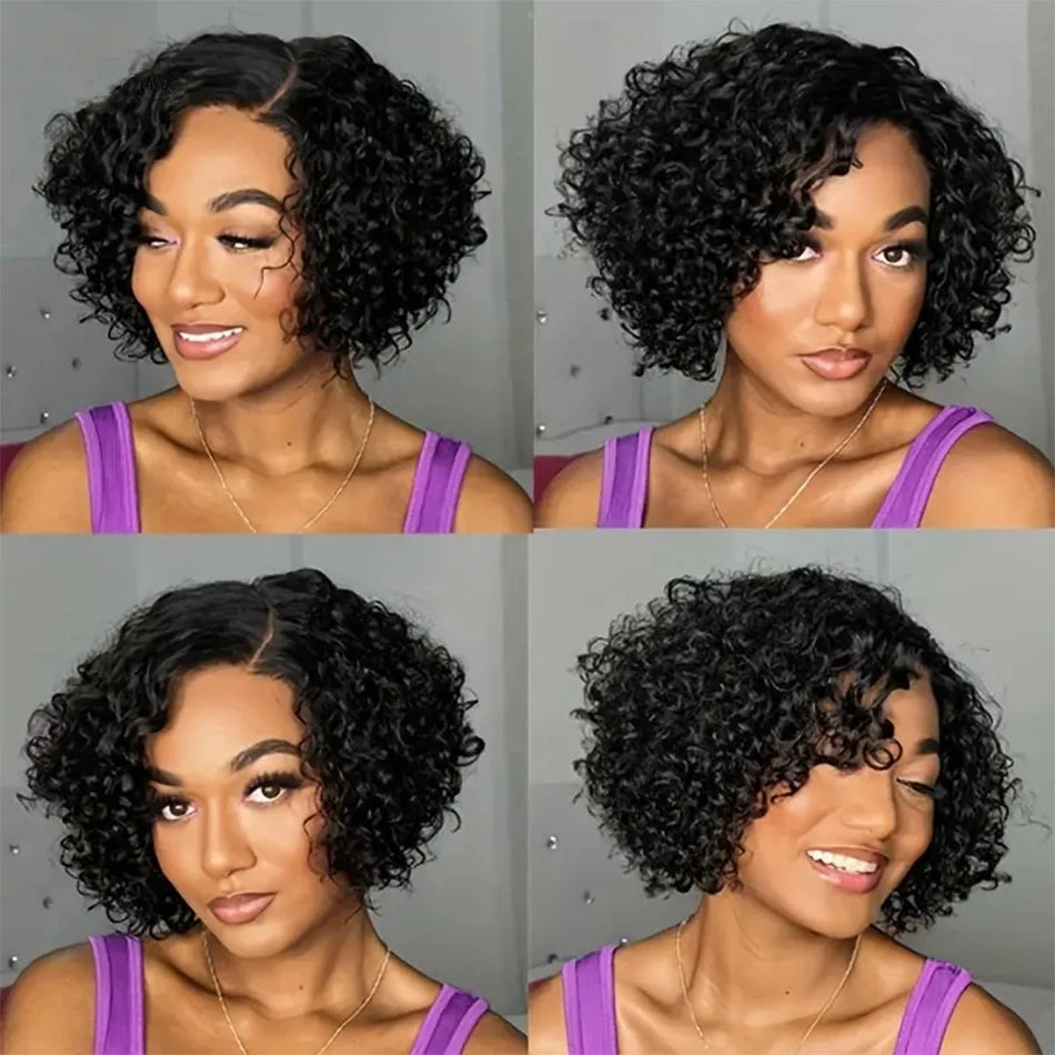13*4 Lace Frontal Wigs High Quality Curly Pixie Cut Wigs 15A Brazilian Virgin Human Hair Natural Short Hair Style 250% Density