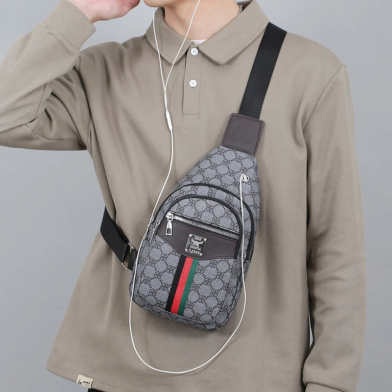 Men's Multifunction Messenger Bag Shoulder Cloth Chest Bags Crossbody Casual  Handbag with Earphone Hole