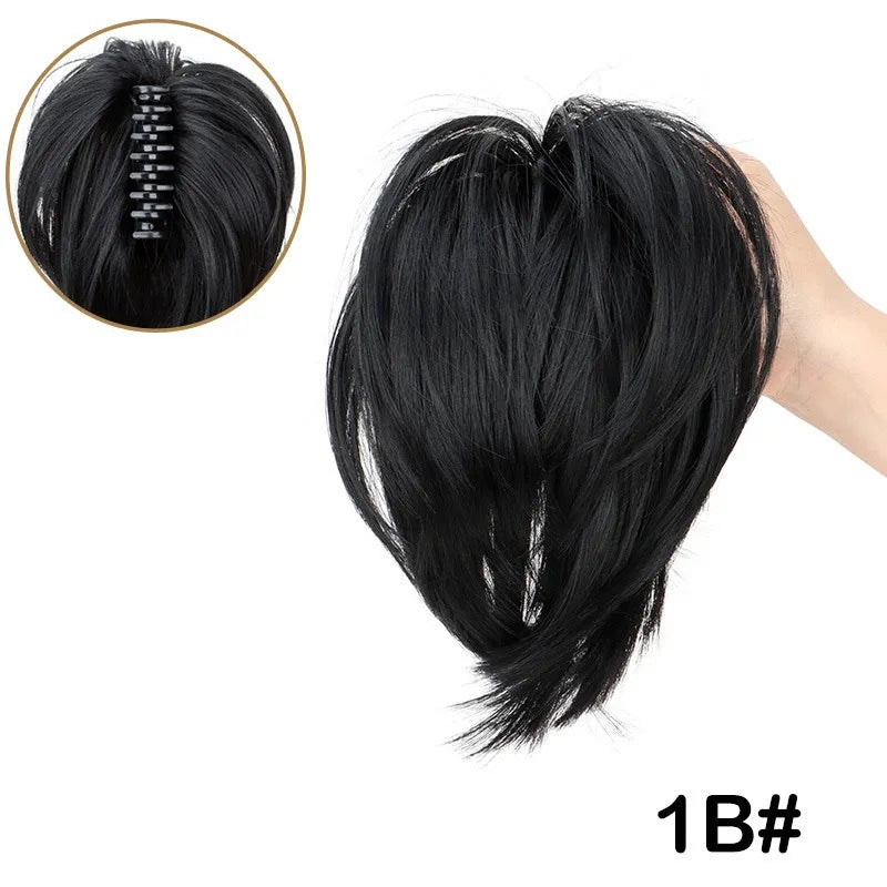 Synthetic Messy Bun Hair Piece Claw Clip in  Piece  Curly Short High Ponytail Extension Tousled Updo For Girls