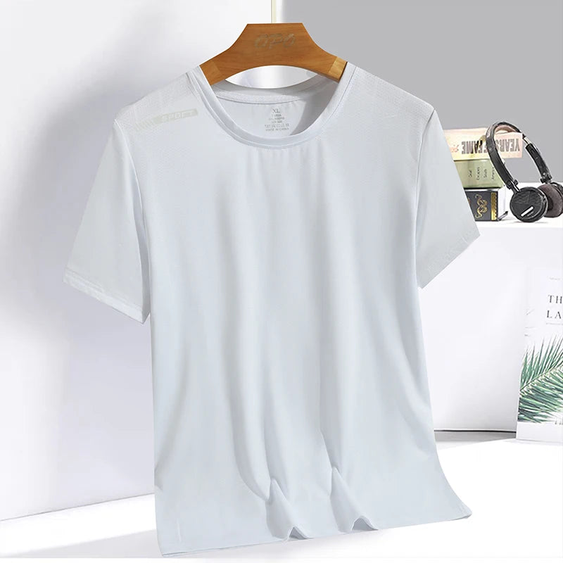 Summer ice silk short sleeved T-shirt for men and women, quick drying and breathable sports top, outdoor running duanT