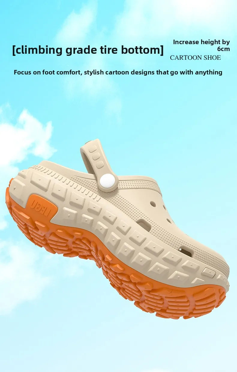 Thick soled perforated shoes for men, trendy summer outerwear, anti slip, wear-resistant, non smelly driving sandals for men