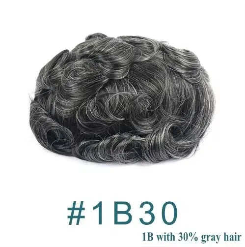80%Density Natural Hairline 0.02mm Ultra Thin Skin Invisible Mens Toupee Brown Blonde Grey Human Hair Capillary Prosthesi System