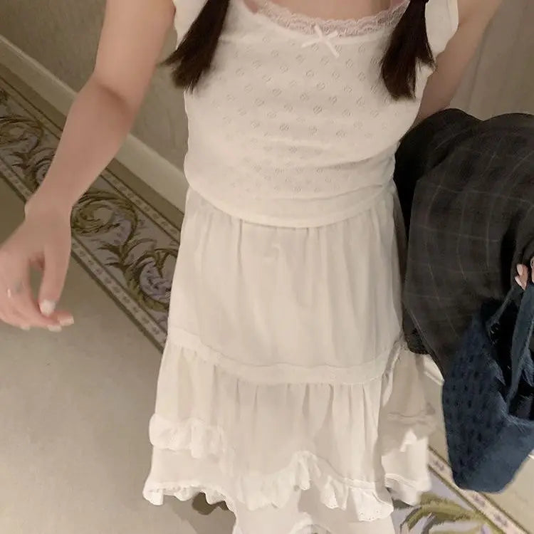 New Fashion 2025 A-line Loose Skirts Woman Korean Style Female Lace Fashion Leisure Spring Ankle-length Skirt Women
