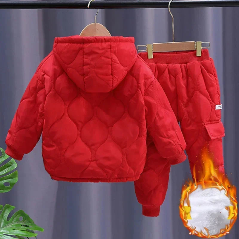 2025 Children Warm Thick Jackets Pants Suit Spring Girls Boys Clothing Sets Coats Trousers 2-10 Y Kids Tracksuit Winter Outfits