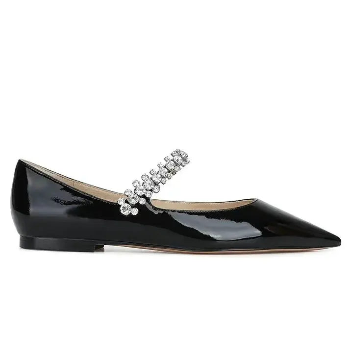Spring 2025 New French Rhinestone Pointed White High Heels Temperament Patent Leather Shoes Women Wedding Pumps