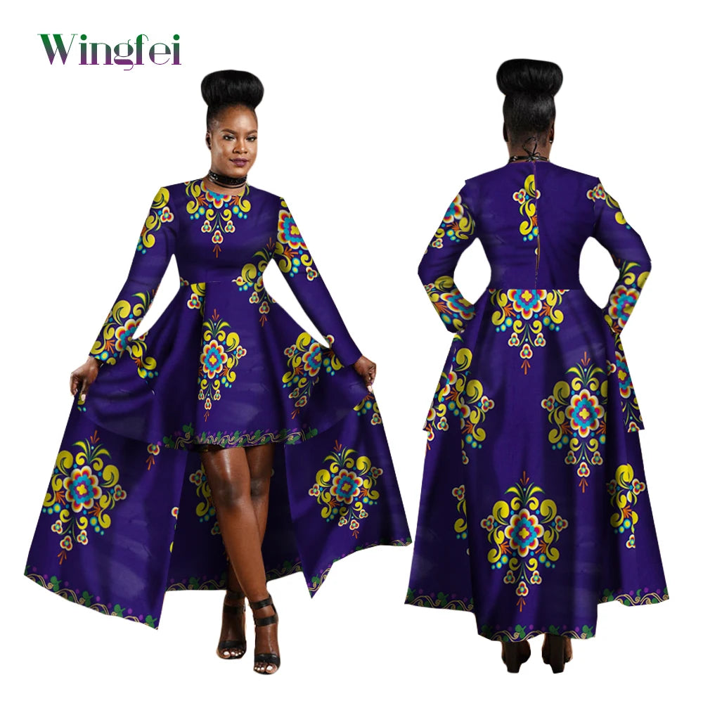African Dresses for Women Dashiki Kente Style Print Dress Cotton Wax Print Sexy Maxi Long Dress for Ladies Africa Clothes WY1268
