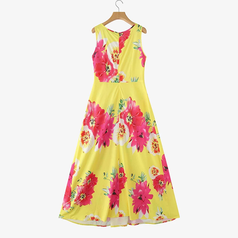 ZANZEA Women Floral Printed Bohemian Sundress 2026 Summer Tank Dress Fashion Sleeveless Waisted Robe Casual Party Maxi Dresses