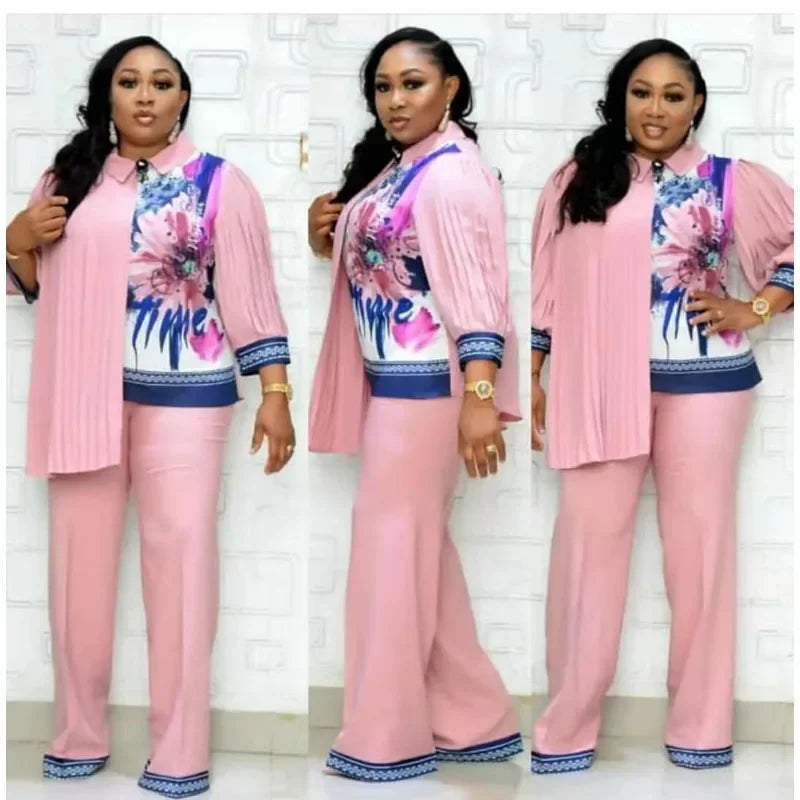 African Fashion Two-piece Set - Chic Top and High Waisted Wide Leg Pants Set - Casual, Comfortable, Suitable for Daily Wear