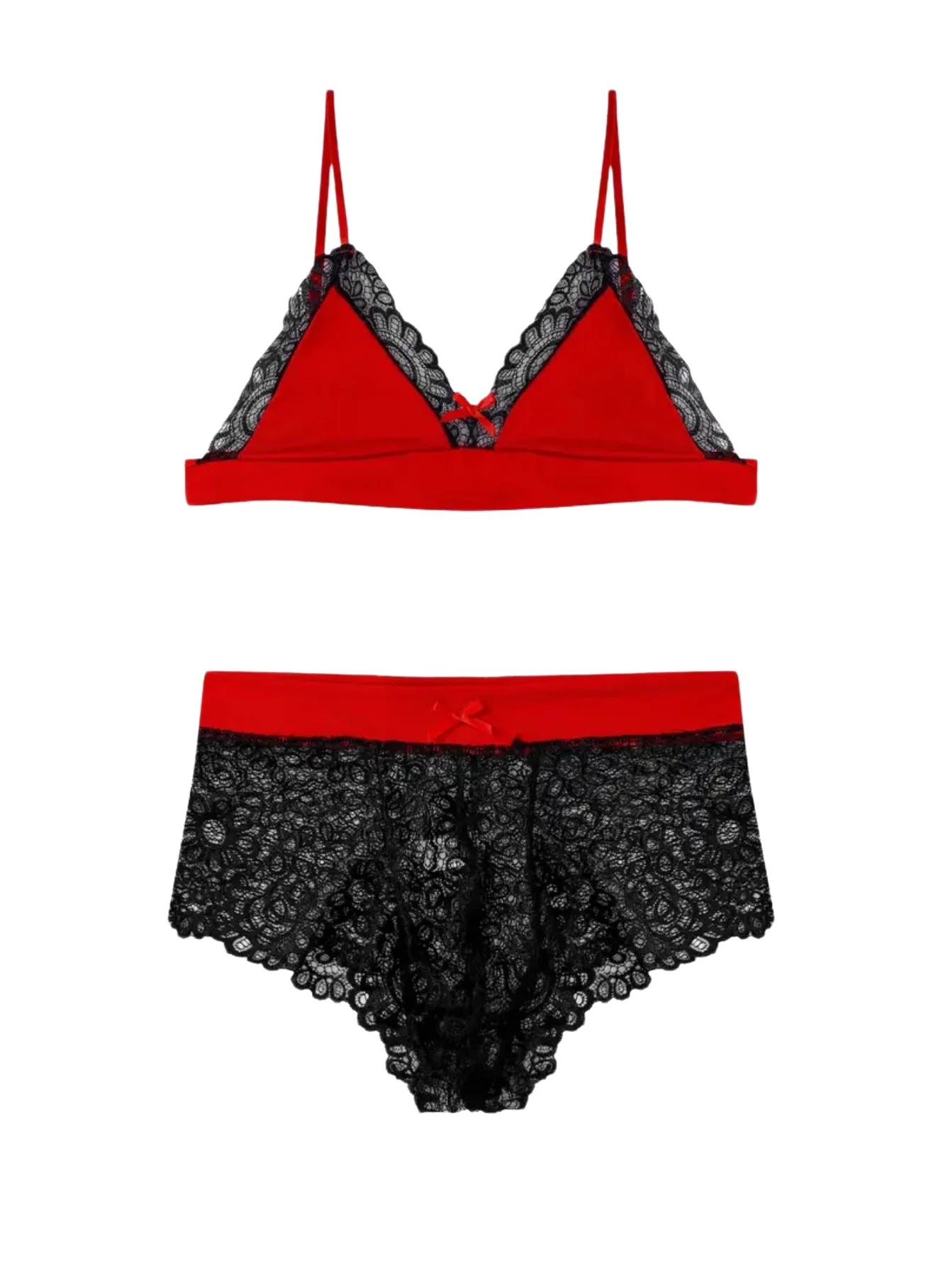 1 Set of 2 Pieces Men's Underwear: Sexy and Sexy Lace Underwear Set, Front Bow Bra&Lace Underwear,Transparent,Drag Queen