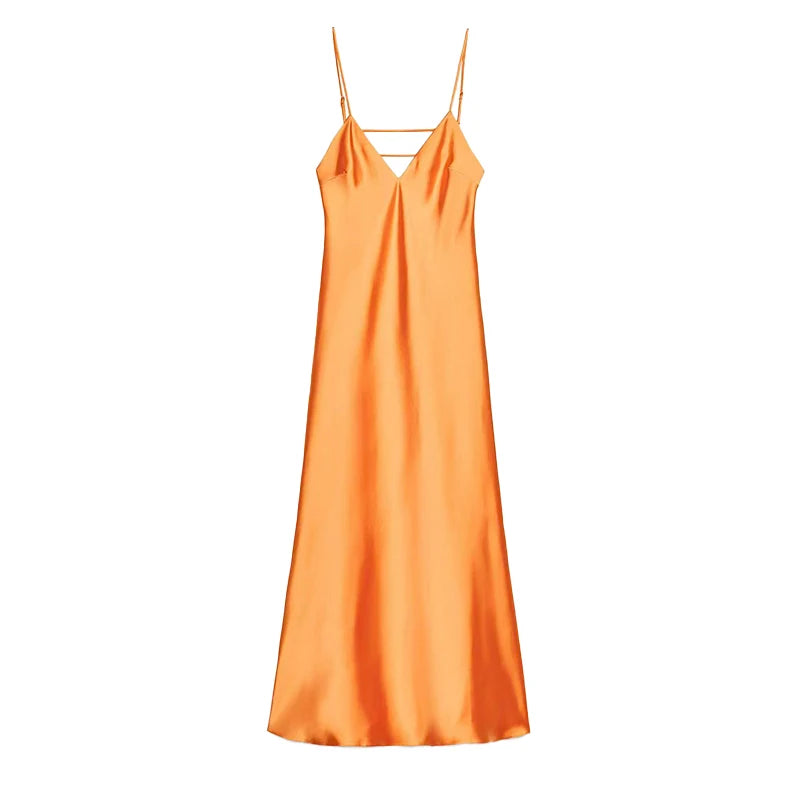 Elegant Satin Pink Women's Long Dresses Fashion Sleeveless Backless Slim Fit Hem Midi Dress Summer Female Holiday Robes 2026