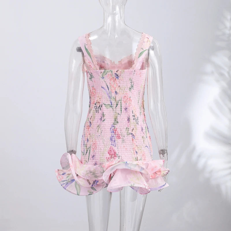 Sexy Printed Women's Dress Sleeveless Elastic Slim Ruffle Lady Dresses 2026 Summer Fashion Female Vacation Holiday Robe