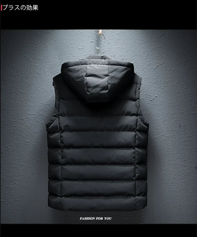 Brand Mens Jacket Sleeveless Vest Hooded Fashion Casual Coats Male Cotton-Padded Men's Vest Men Zipper Waistcoats Plus size 6XL
