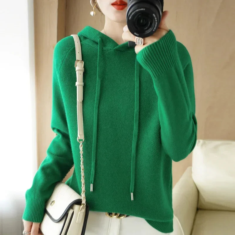 Hooded Sweater Woman Autumn Winter Long Sleeve Warm Bottoming Shirt Solid Casual Pullovers Knit Tops Korean Fashion Jumper 2025