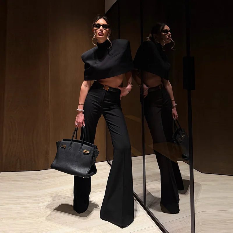 Elegant Stand Collar Women's Cape Skirts Suit Pocket Crop Tops Pleated Mini Skirt Lady Set 2026 Summer Autumn Female Outfits