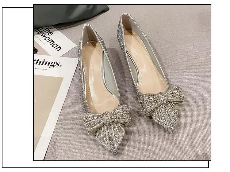 Women's Summer Footwear Stilito Rhinestone Shoes for Woman 2025 with Wedding Bride Genuine Mark Chic and Elegant A Comfortable E