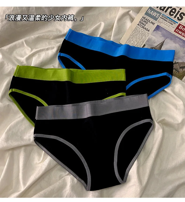 5Pcs/Set Sport Cotton Panties Women Middle Waist Briefs Girls Solid Color Underwear Breathable Underpants Color Blocked Triangle