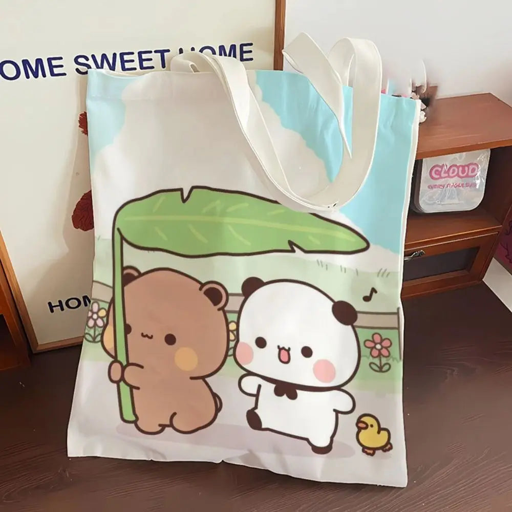 New Large Capacity Cute Tote Bag Bubu Dudu Panda Bear Niche Couple Handbag Class File Bag Portable Cartoon Canvas Bags