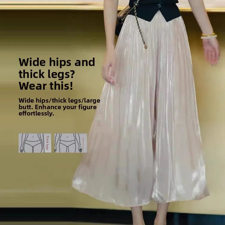 Summer Flowing Ice Silk Wide Leg Pants Women's plus Size Slimming Miniature Eighteen Skirt Pants High Waist Straight Leg Pants