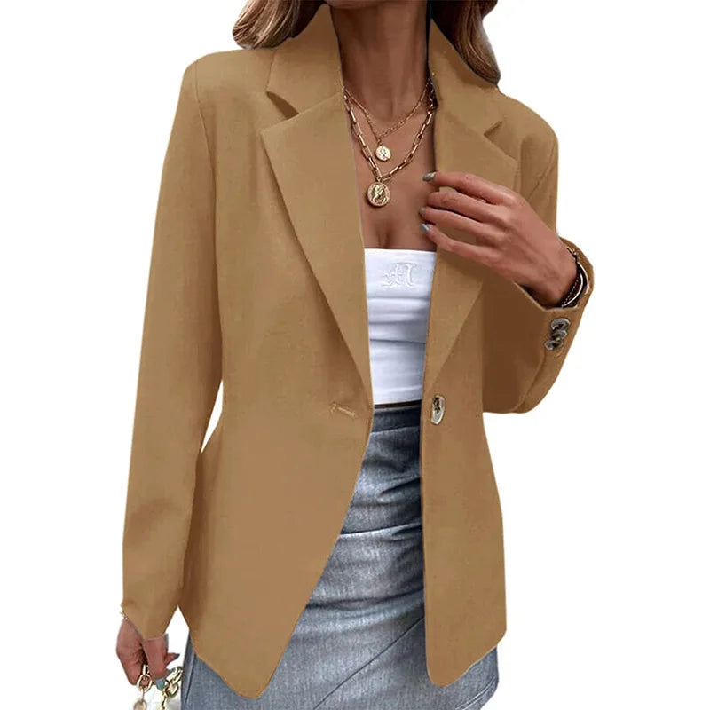 Spring Womens Office Blazer Long Sleeve One Button Solid Color Jacket