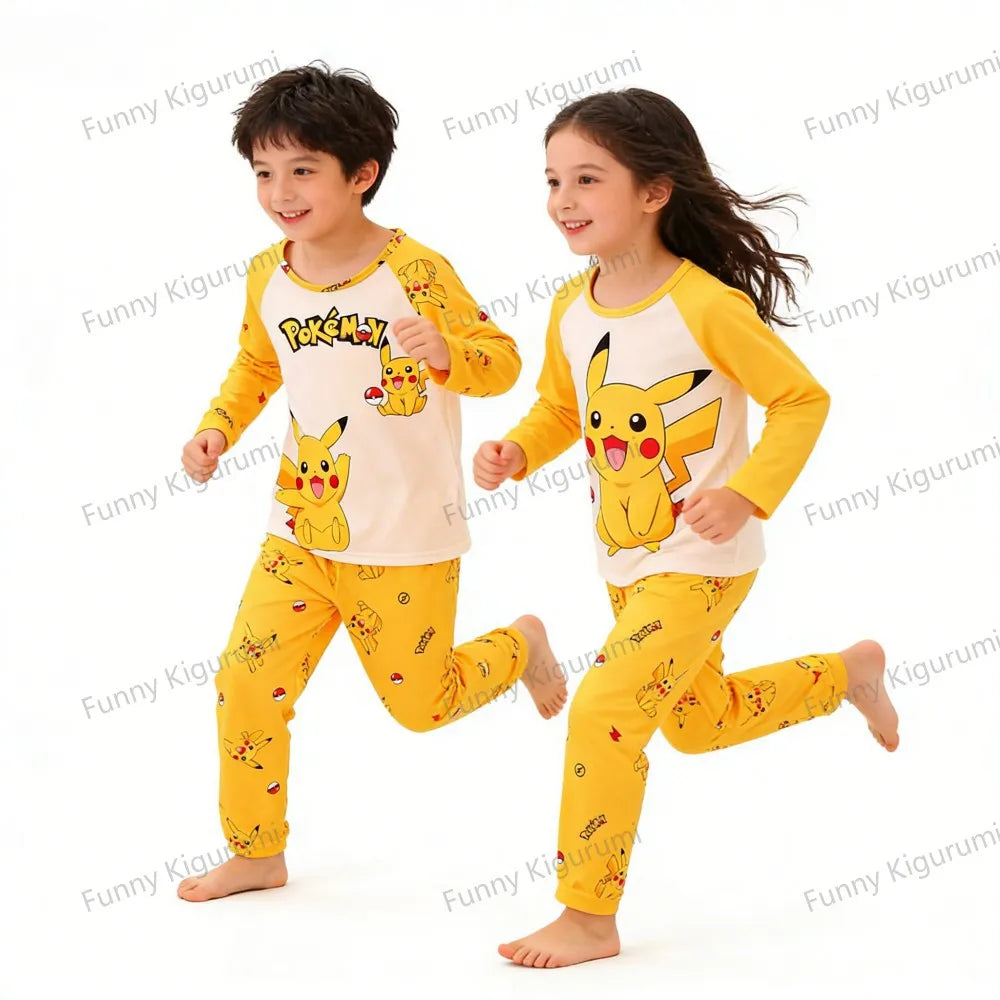 Cartoon Pijamas for Kids 3 to 5 7 9 11 13 Years Clothing Sets Boys Home Wear Girls Full Sleeve Pikachu Pajamas Teen Loungewear