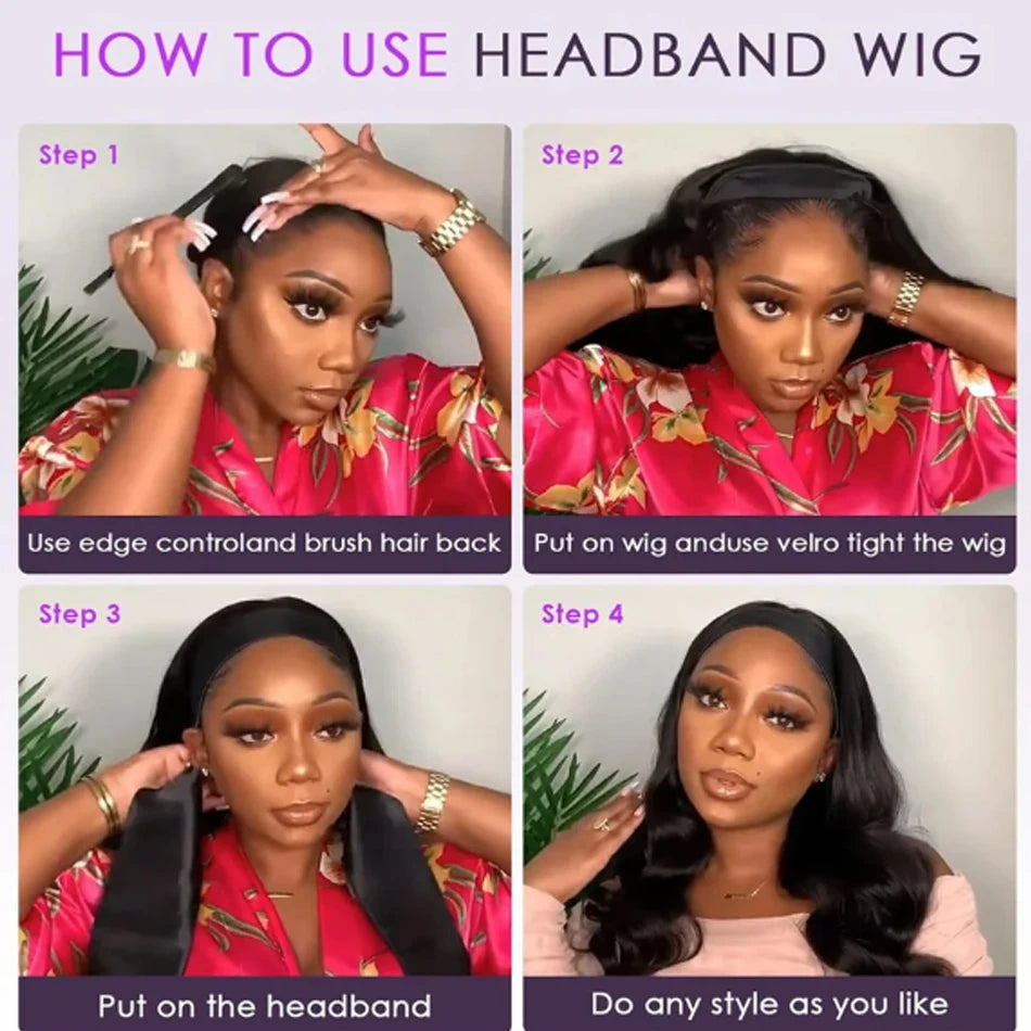 Headband Wig Human Hair Body Wave None Lace Front Wig Human Hair Machine Made Wigs Glueless Wavy Virgin Hair Headband Half Wigs