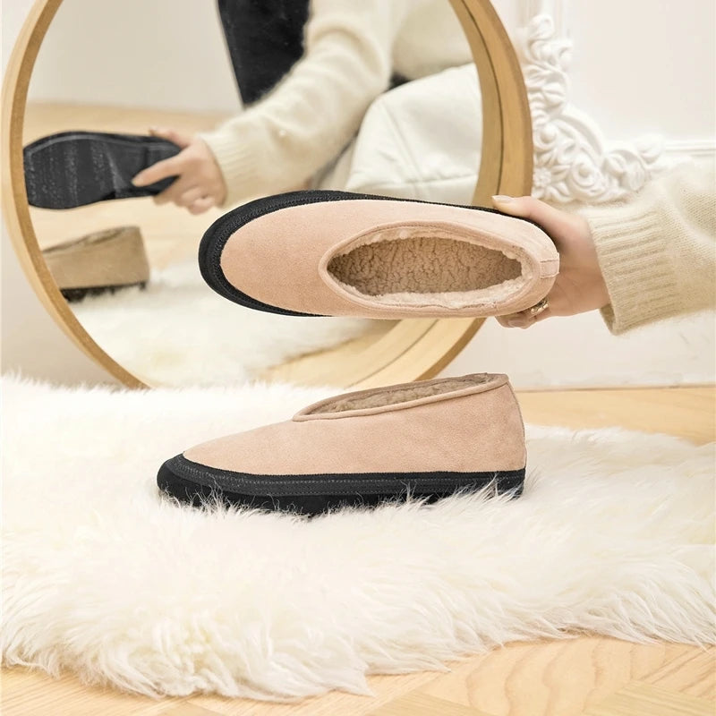 AIYUQI Flat Snow Boots Women's Genuine Leather 2025 Large Size Non-slip Women's Winter Shoes Comfortable Warm Women Ankle Boots