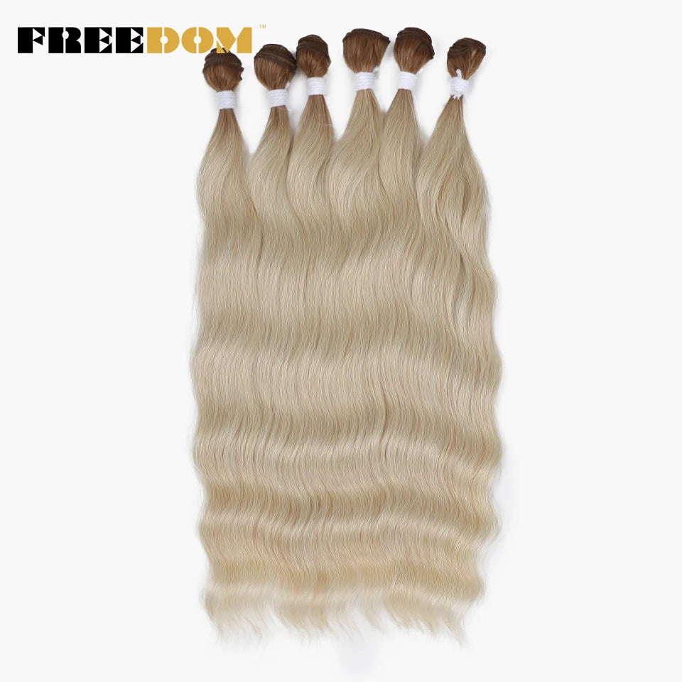 FREEDOM Synthetic Water Wave Hair Bundles 20 inch Synthetic Hair Extensions Ombre Blonde Brown Hair Weave Bundles 6Pcs/Pack