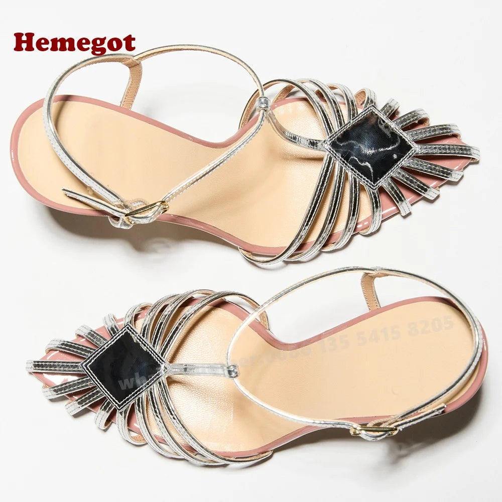 Cut Out T-Strap Sandals Pointy Toe Stiletto Slingback Buckle Women's Sandals Thin High Heels Sexy Splicing Party Shoes Summer