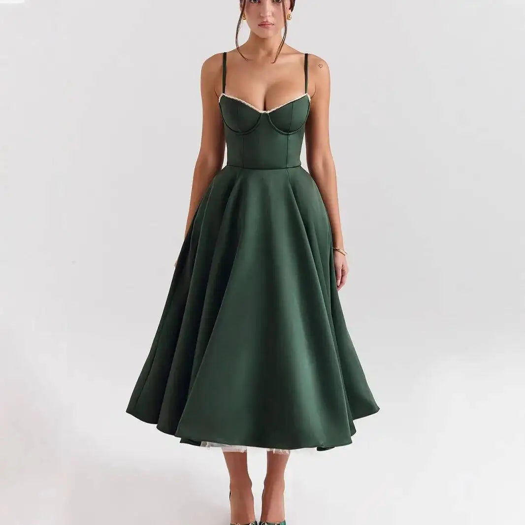 2026 Spring/summer High End Satin Strapless Heavy Industry French Waist Strap Sexy Hot Girl Medium Long Dress Women Elegant