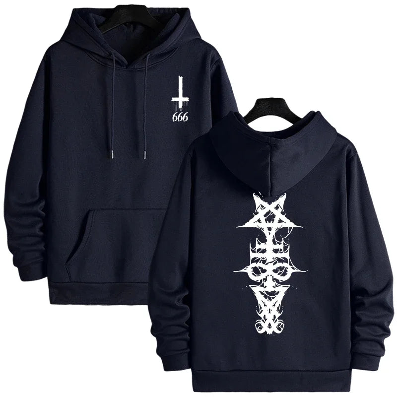 Mens Gothic Hoodie Satanic Symbol Print Street Fashion Warm Pullover Unisex Oversized Sweatshirt Outerwear Autumn Winter Outwear