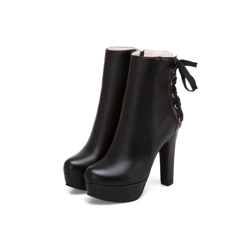 Fashion Ankle Boots Women Platform High Heels Short Boot Lace-up Black White Yellow Party Winter Shoes Lady Large Size 50 45