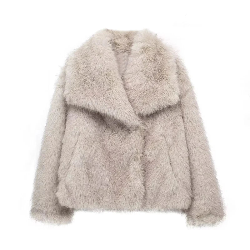 MUJER Black Faux Fur Coat for Women Autumn Winter Plush Coats and Jackets Streetwear Outerwears Long Sleeve Warm Womens Coats